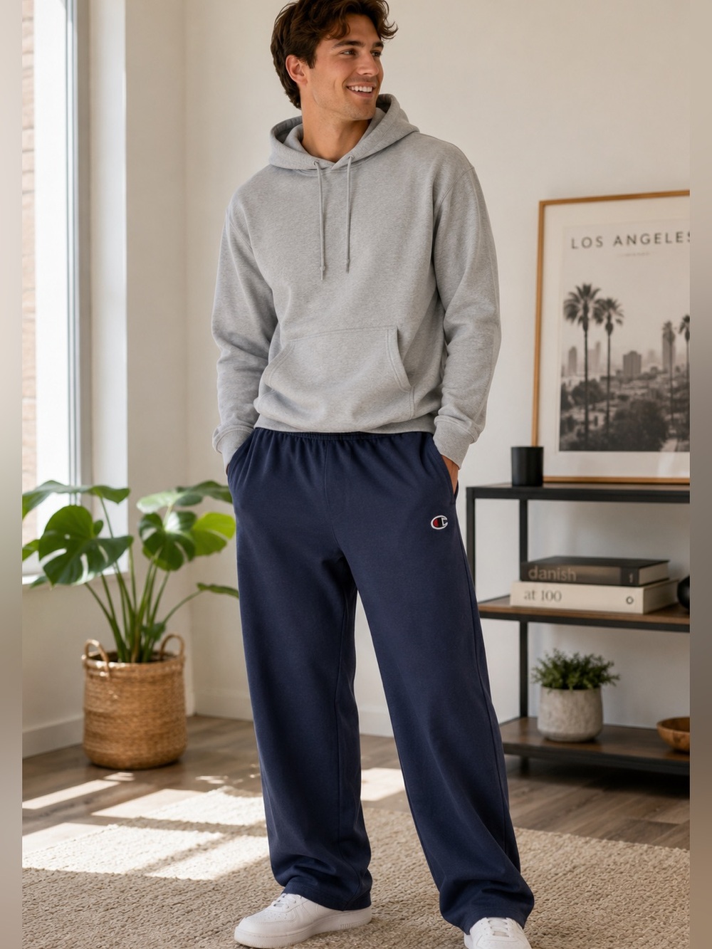 NWT Champion Lounge Pants Open Leg Sweatpants Relaxed Fit Blue M